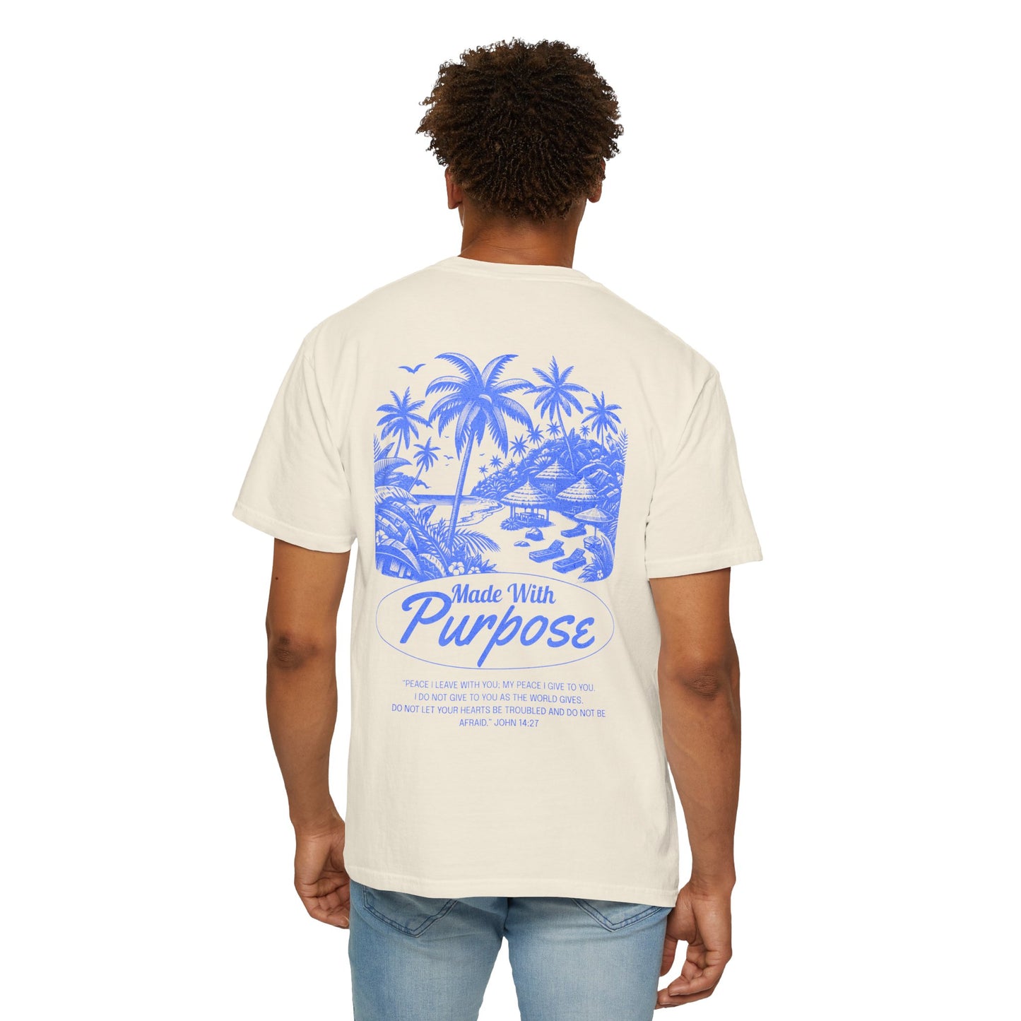 Made With Purpose Men's T-Shirt | John 14:27 | Christian Beach Graphic Tee – Faith & Flow