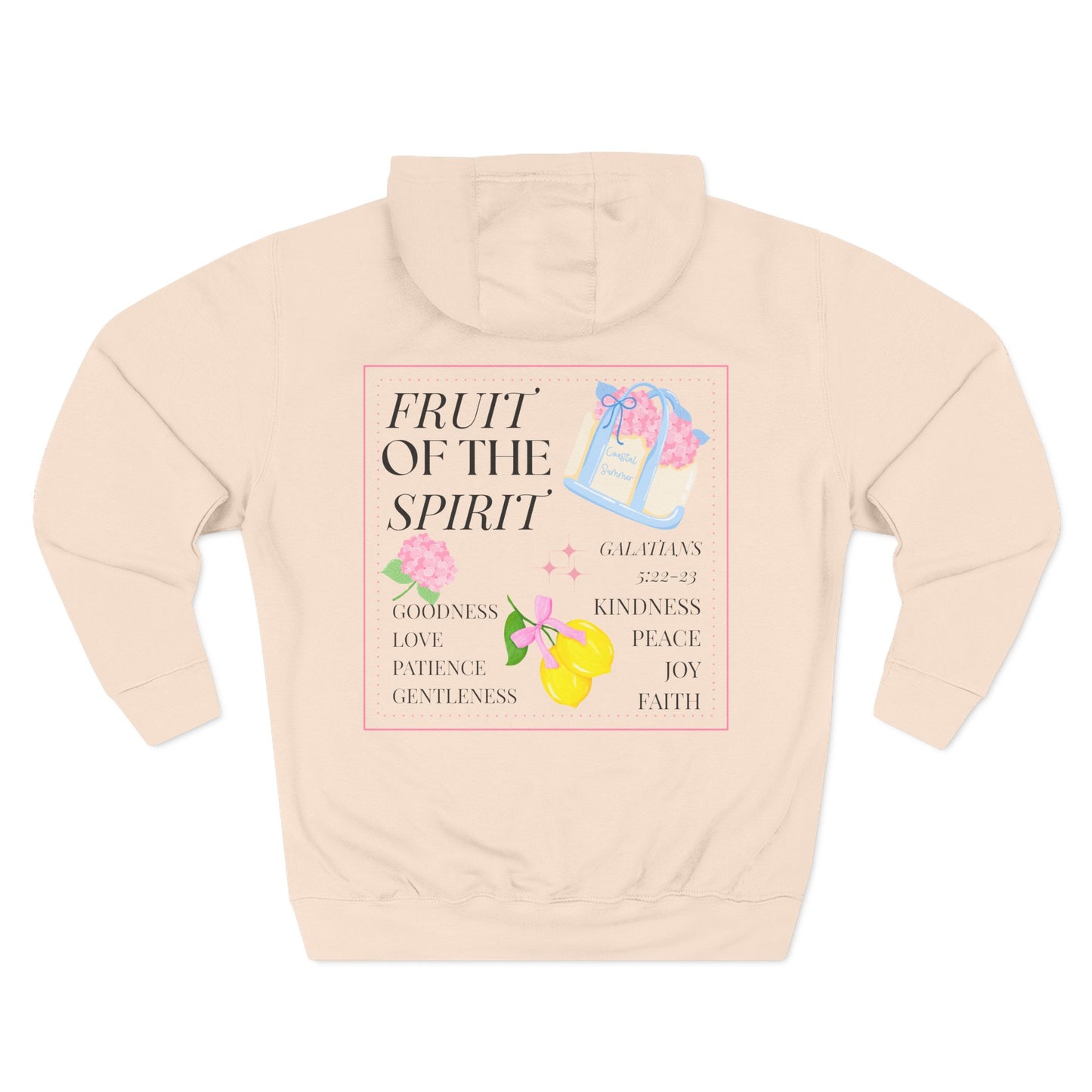 Fruit of the Spirit Three-Panel Fleece Hoodie - Inspirational Sweatshirt for Faith, Kindness, Joy and Peace, Motivational Gift for Holidays