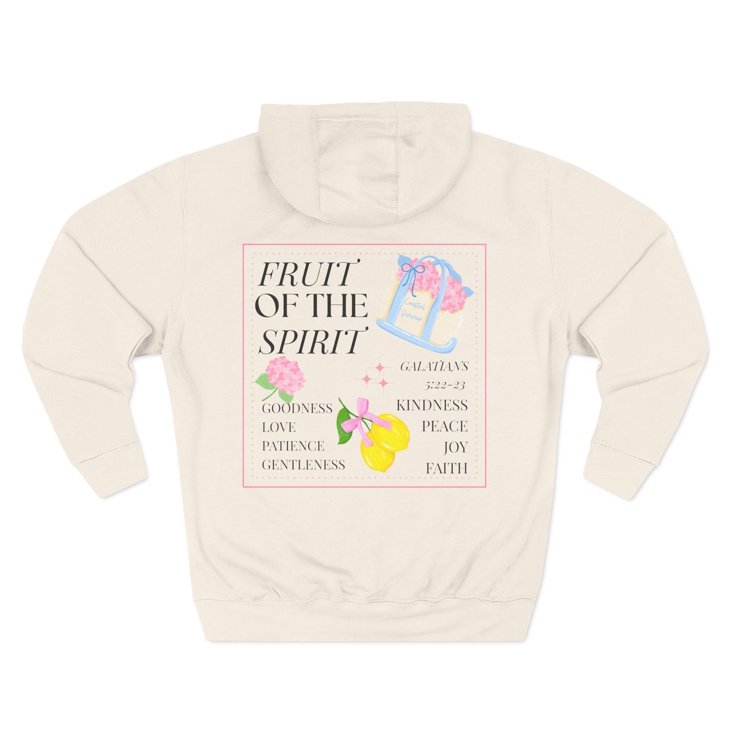 Fruit of the Spirit Three-Panel Fleece Hoodie - Inspirational Sweatshirt for Faith, Kindness, Joy and Peace, Motivational Gift for Holidays