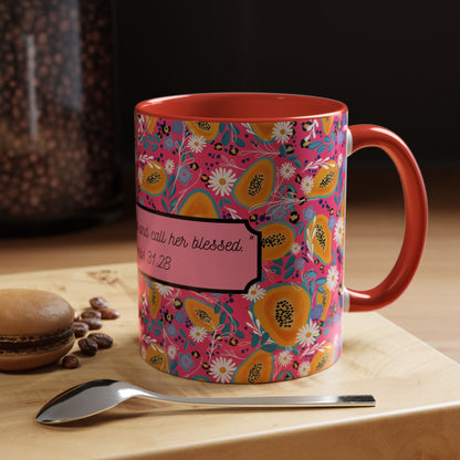 Colorful Floral Coffee Mug - Proverbs 31:28 Inspirational Gift for Mother’s Day