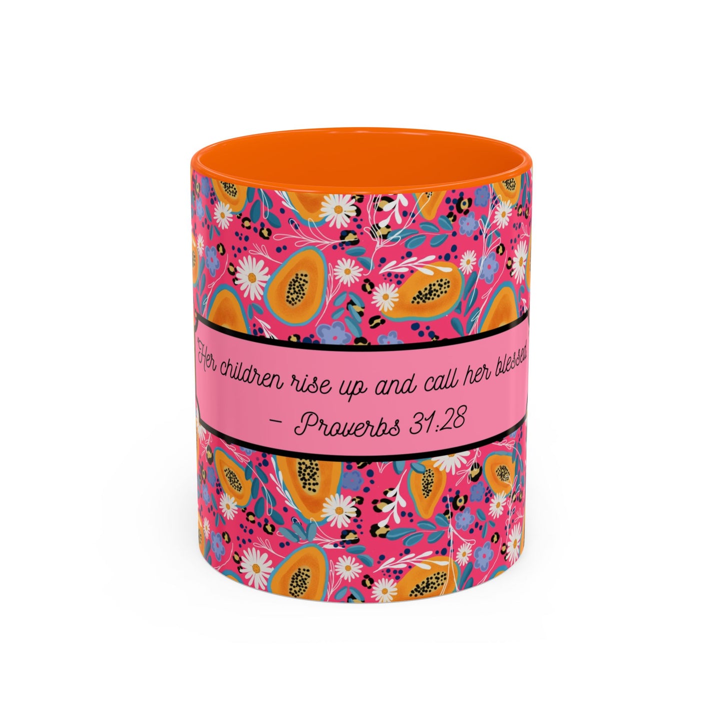 proverbs 31:28 orange floral mug christian women faith and flow