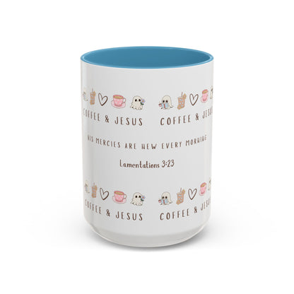 Coffee and Jesus Mug – Lamentations 3:23 Bible Verse Christian Coffee Mug for Women (11oz, 15oz)
