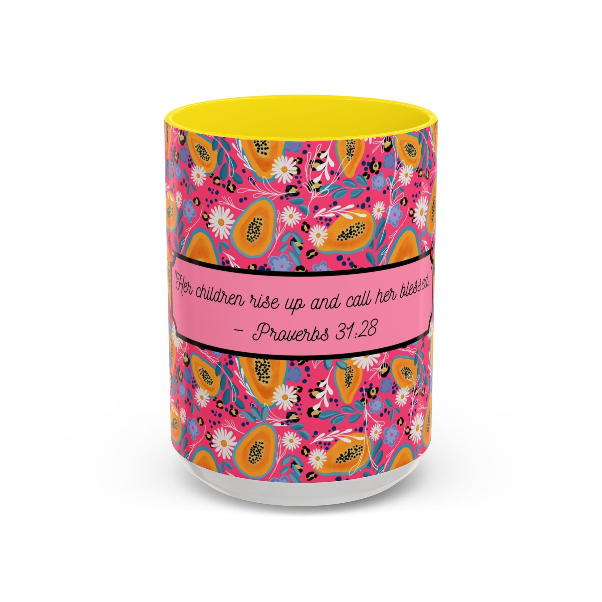 christian floral mug 15oz black proverbs 31:28 women