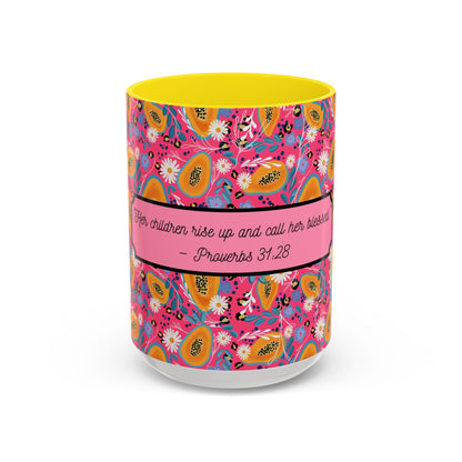christian floral mug 15oz black proverbs 31:28 women