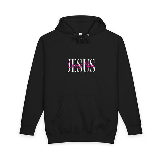 Womens Premium Christian Hoodie Jesus Loves You Butterfly (John 15:9, John 13:34) – Heavyweight Pullover