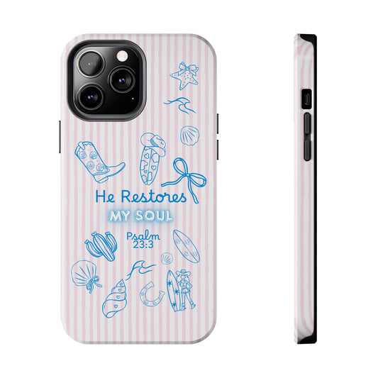 Inspirational Tough Phone Case - 'He Restores My Soul' with Psalm 23:3