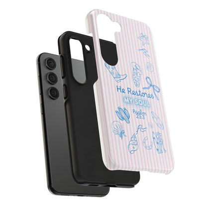 Inspirational Tough Phone Case - 'He Restores My Soul' with Psalm 23:3