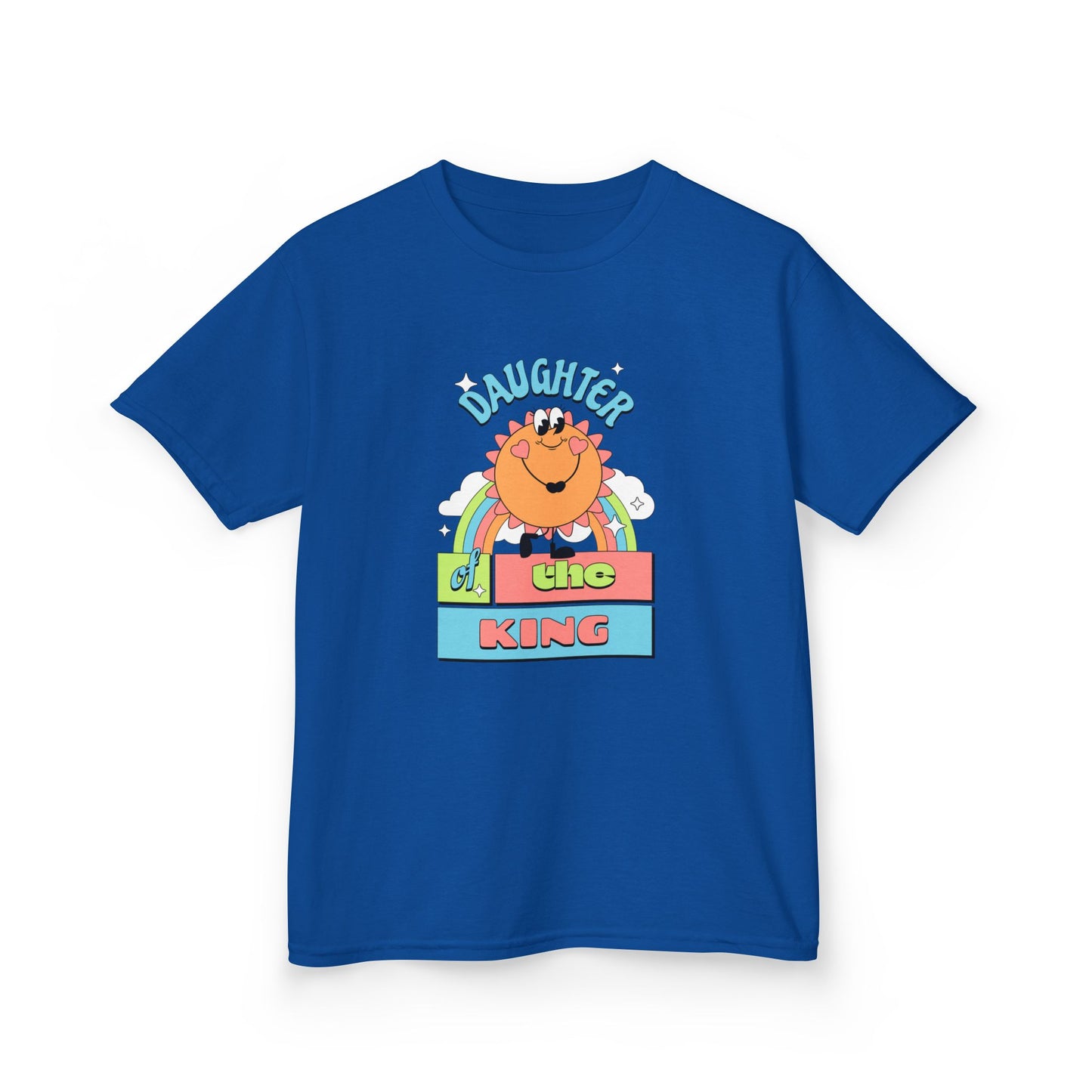 Daughter of the King Kids' Christian T-Shirt for Girls | Faith-Based Tee with Rainbow & Sunshine | Fearfully Made Kids Collection | Faith & Flow
