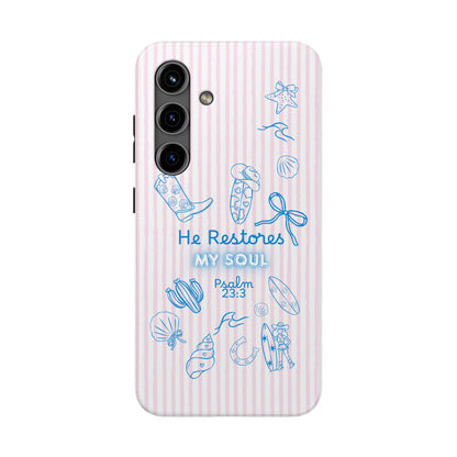 Inspirational Tough Phone Case - 'He Restores My Soul' with Psalm 23:3