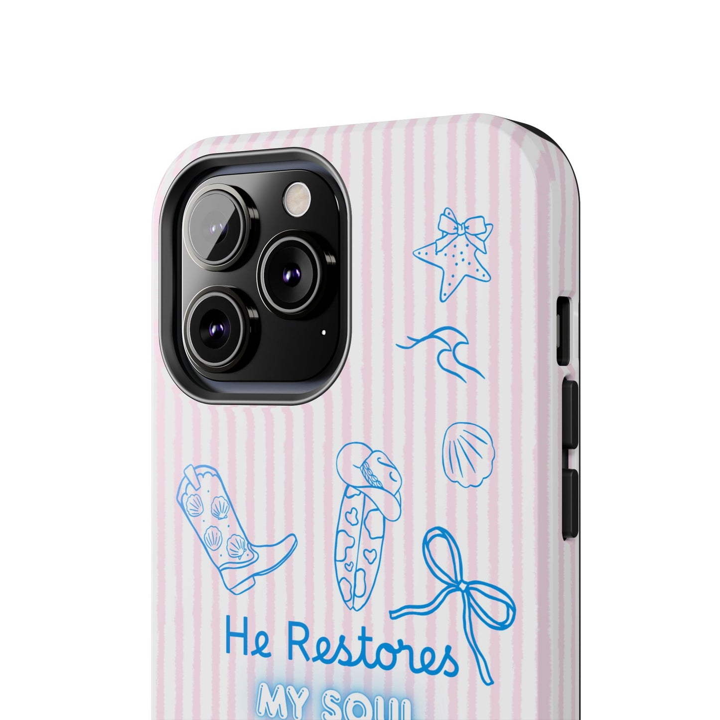 Inspirational Tough Phone Case - 'He Restores My Soul' with Psalm 23:3
