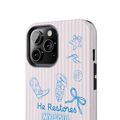 Inspirational Tough Phone Case - 'He Restores My Soul' with Psalm 23:3