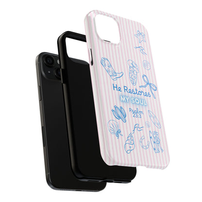 Inspirational Tough Phone Case - 'He Restores My Soul' with Psalm 23:3