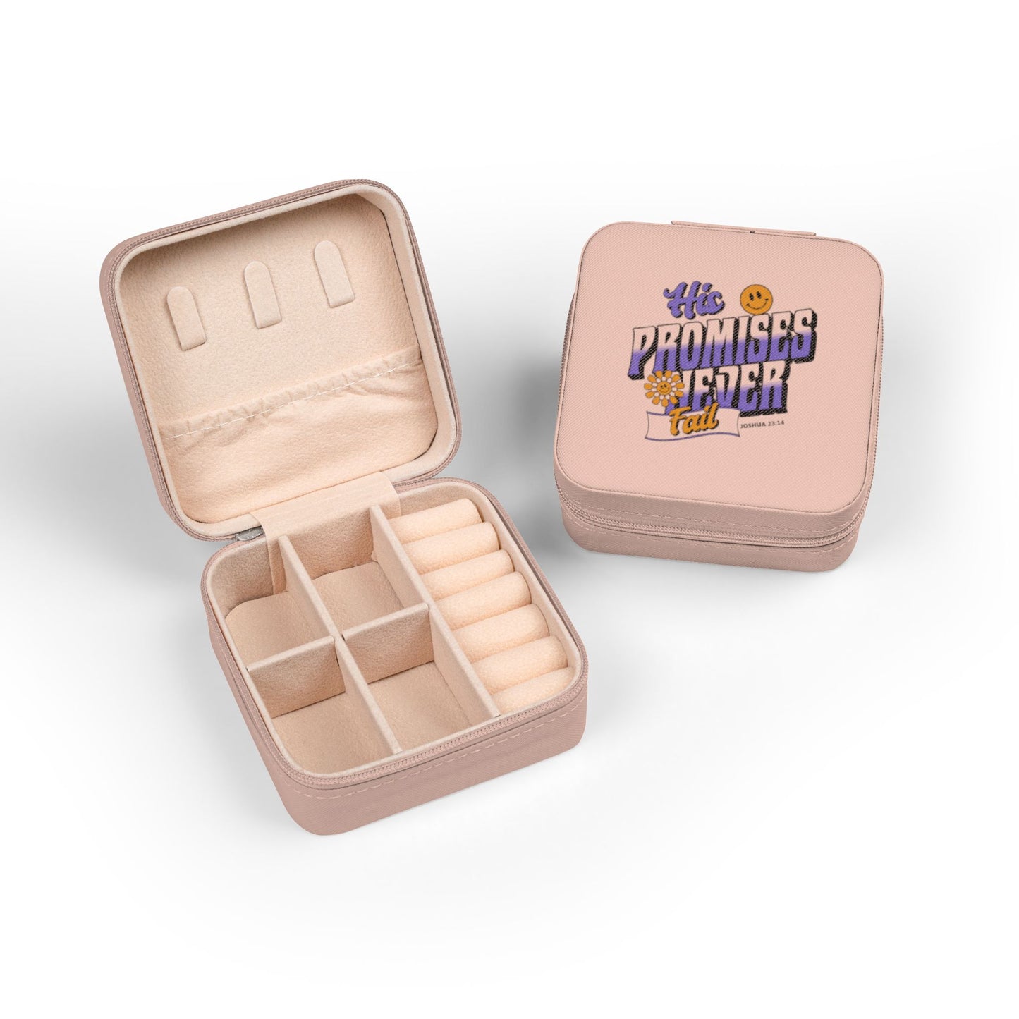 His Promises Never Fail Christian Jewelry Travel Case | Faith-Based Organizer with Scripture | Joshua 23:14 | Compact Storage | Faith & Flow