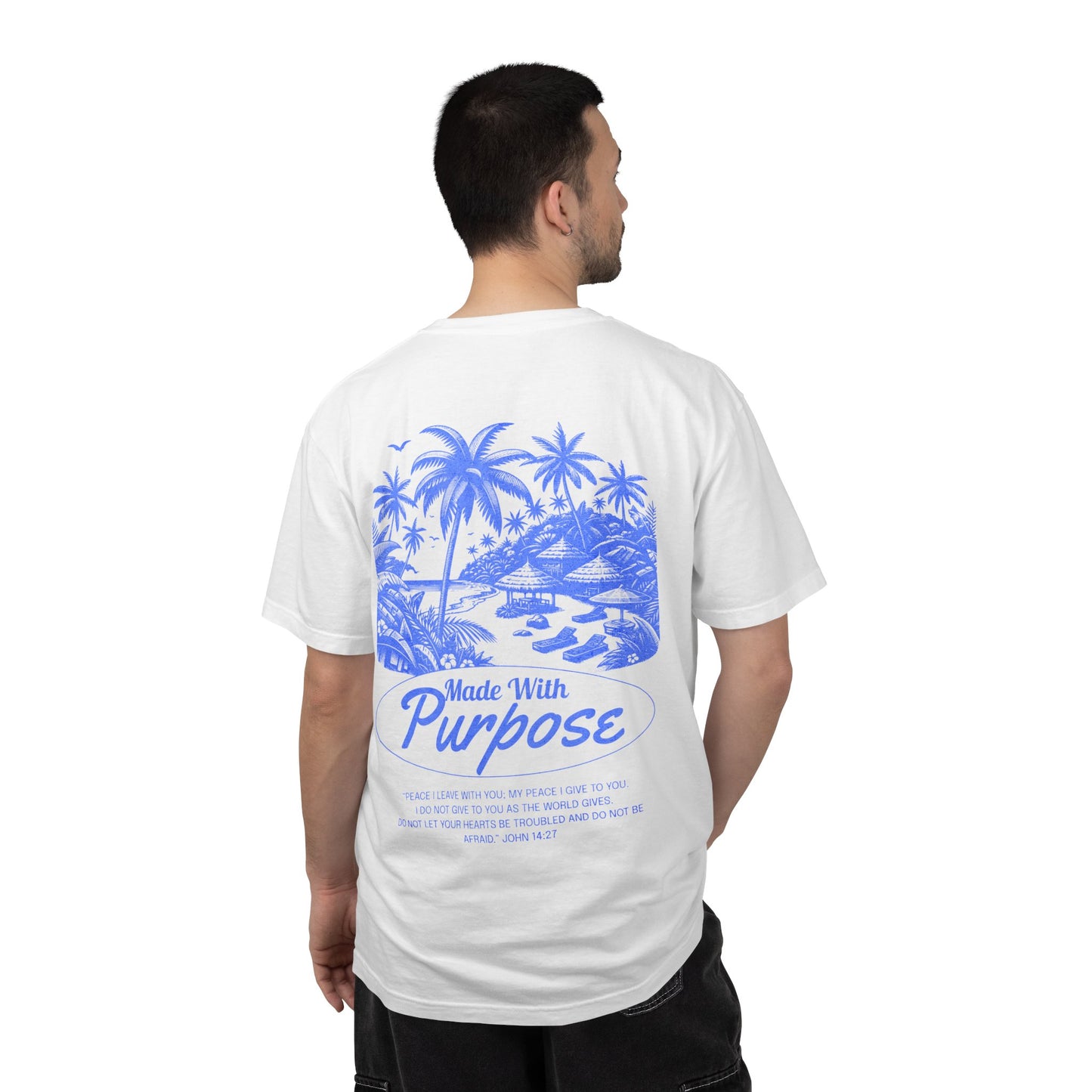 Made With Purpose Men's T-Shirt | John 14:27 | Christian Beach Graphic Tee – Faith & Flow