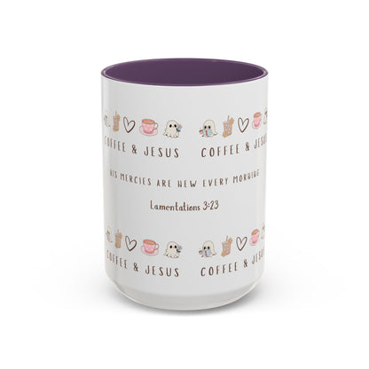 Coffee and Jesus Mug – Lamentations 3:23 Bible Verse Christian Coffee Mug for Women (11oz, 15oz)