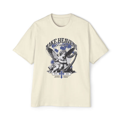Make Heaven Crowded Oversized T-Shirt | Christian Worship Tee | Premium Heavy Weight Faith Apparel | Angel Harp Design | Faith & Flow