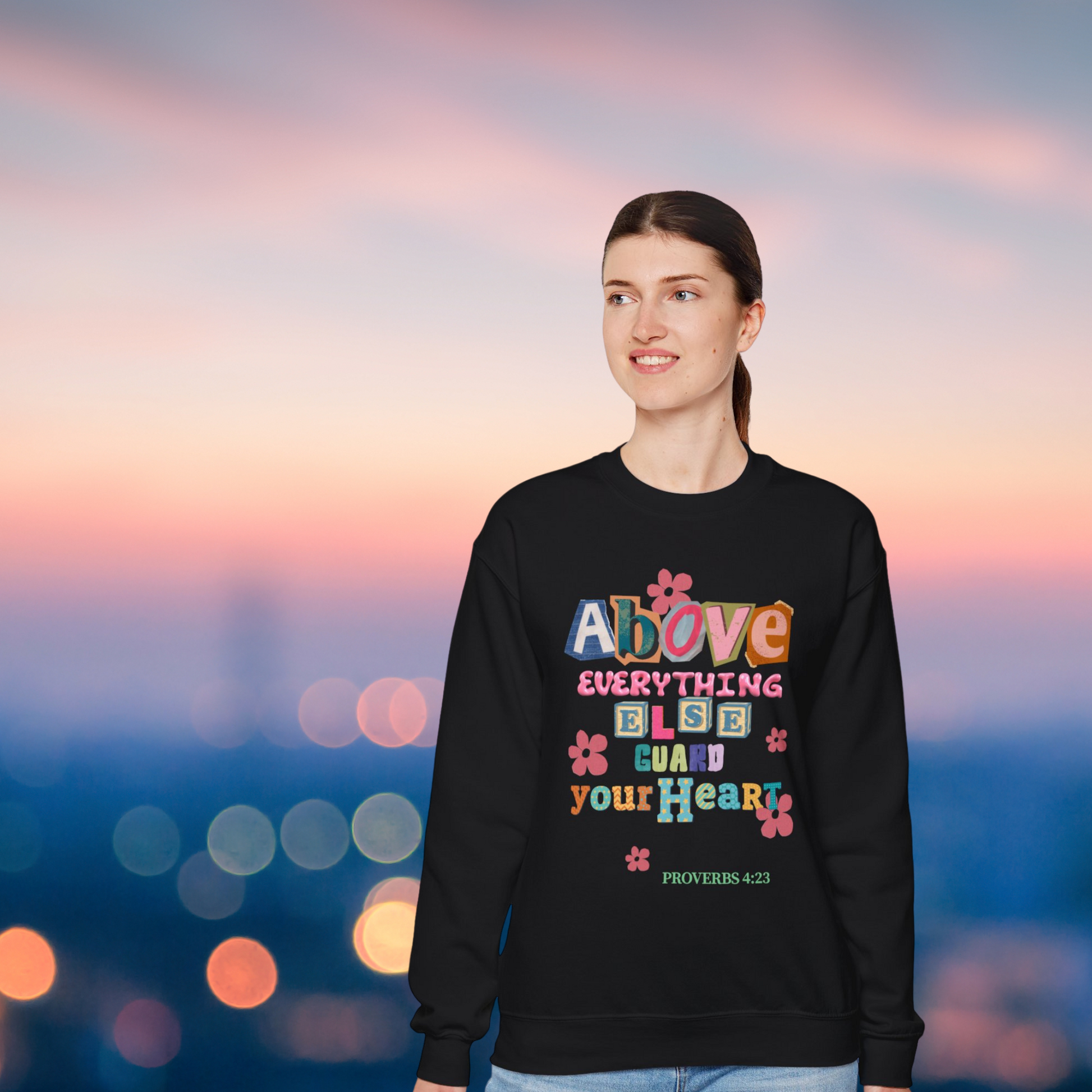 Christian Sweatshirt – Proverbs 4:23 Guard Your Heart, Faith Apparel Christian Gift for Women