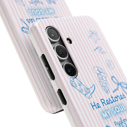 Inspirational Tough Phone Case - 'He Restores My Soul' with Psalm 23:3