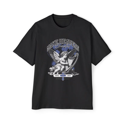Make Heaven Crowded Oversized T-Shirt | Christian Worship Tee | Premium Heavy Weight Faith Apparel | Angel Harp Design | Faith & Flow