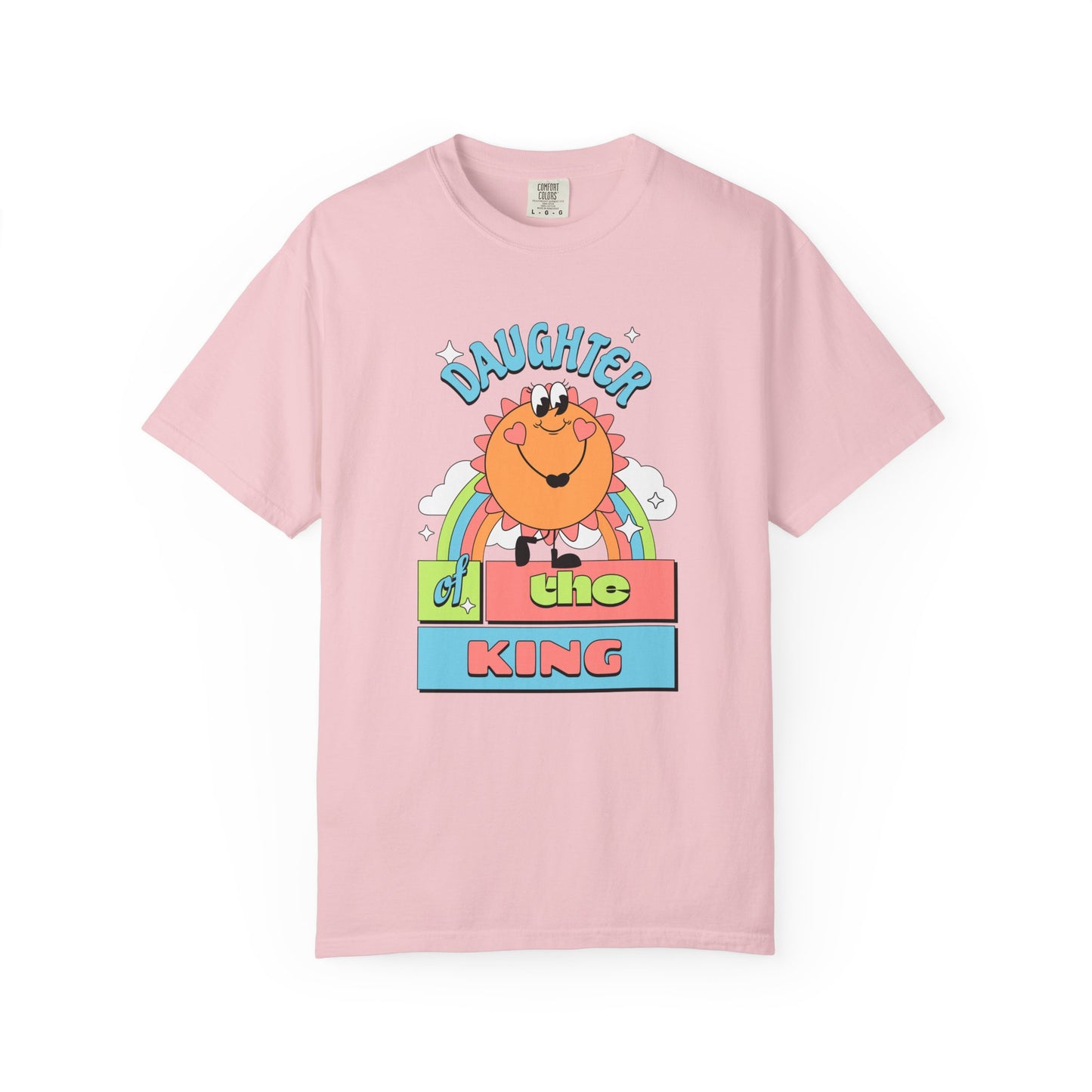 Daughter of the King Women's Christian T-Shirt | Faith-Based Tee with Rainbow & Sunshine Design | Inspirational Royal Identity Shirt | Faith & Flow