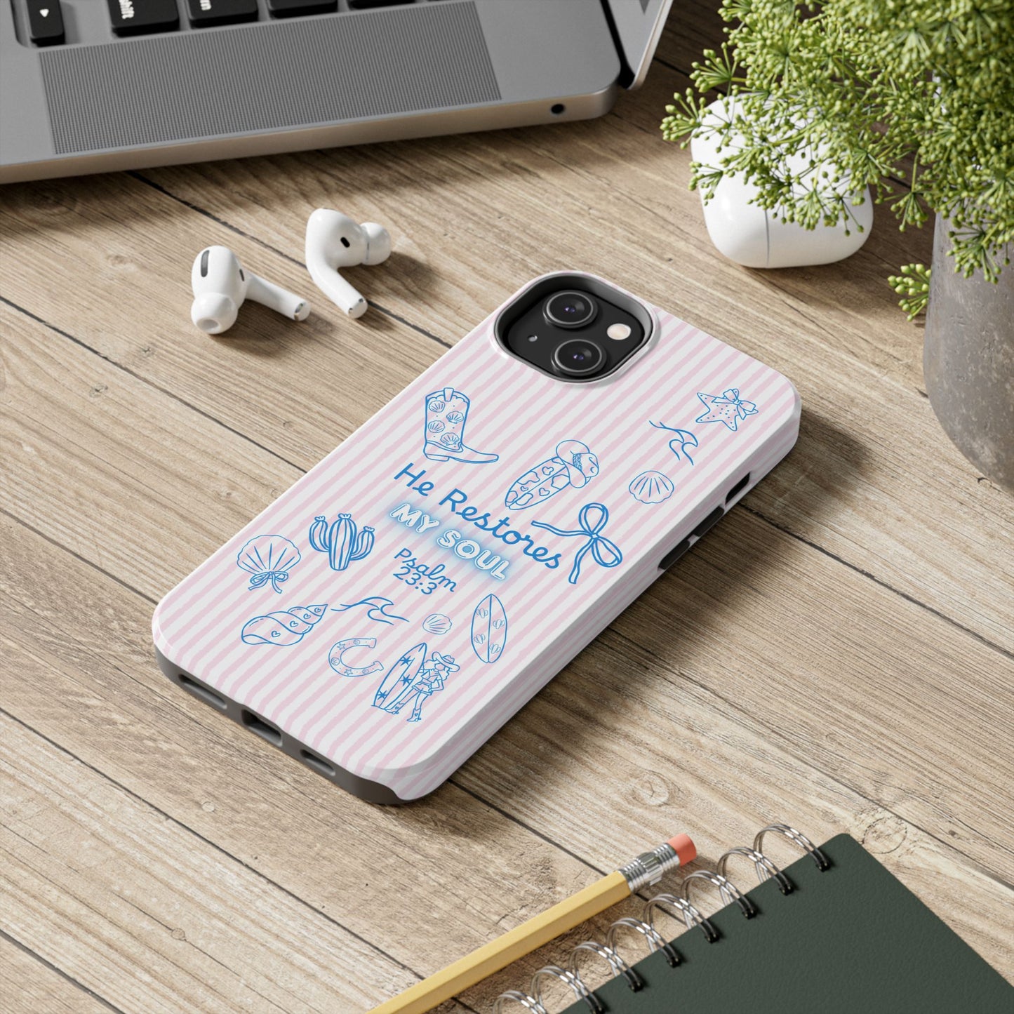 Inspirational Tough Phone Case - 'He Restores My Soul' with Psalm 23:3