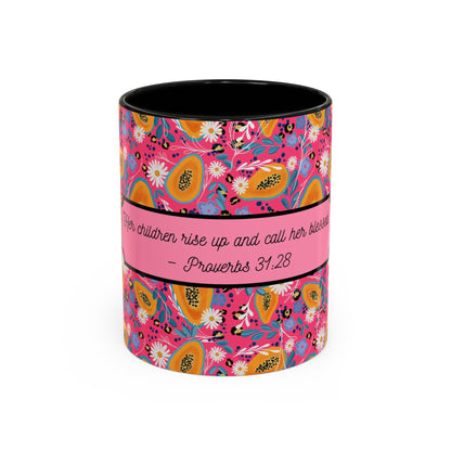 Colorful Floral Coffee Mug - Proverbs 31:28 Inspirational Gift for Mother’s Day