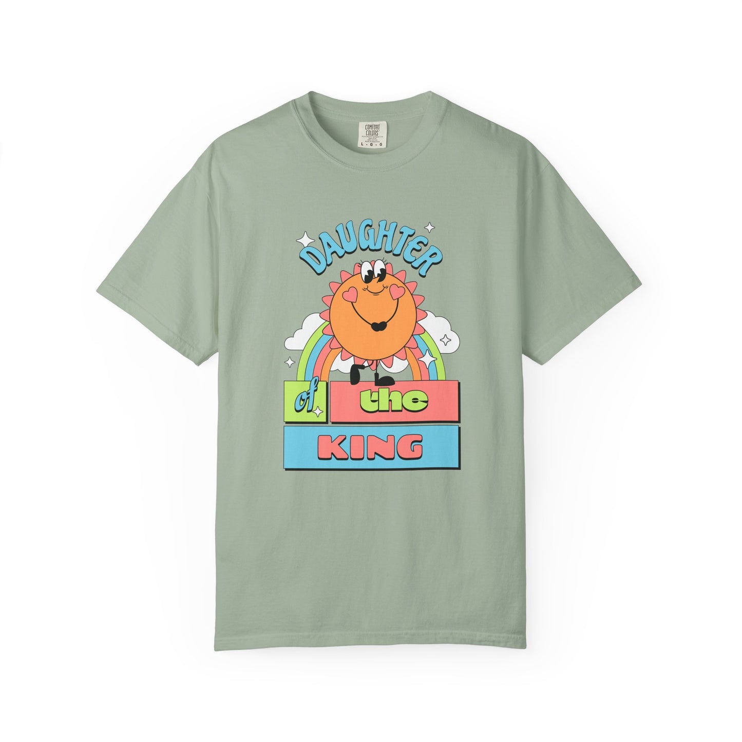 Daughter of the King Women's Christian T-Shirt | Faith-Based Tee with Rainbow & Sunshine Design | Inspirational Royal Identity Shirt | Faith & Flow