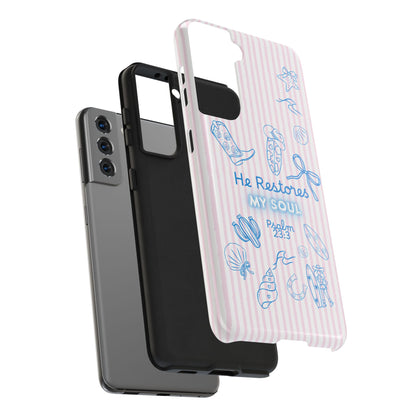 Inspirational Tough Phone Case - 'He Restores My Soul' with Psalm 23:3