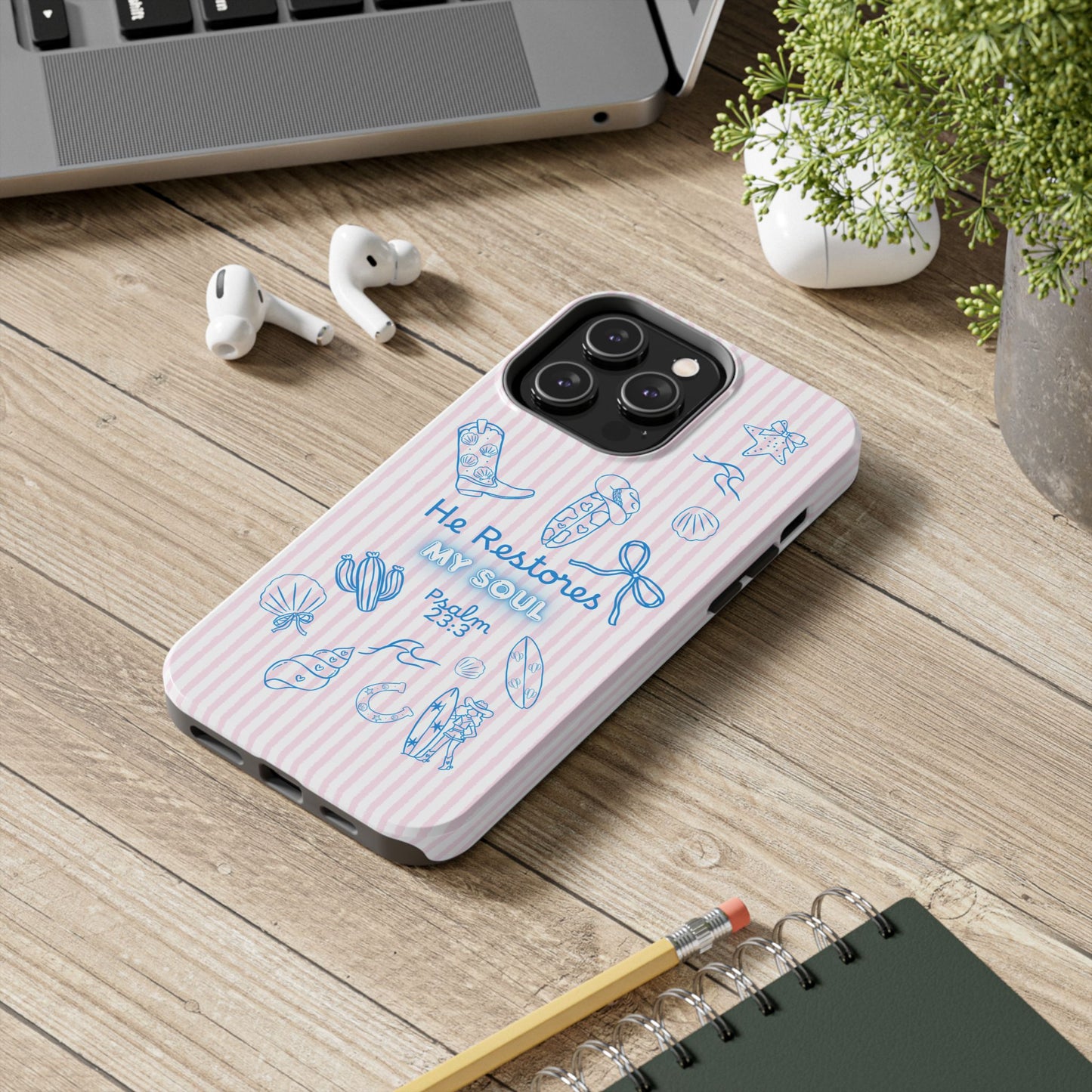 Inspirational Tough Phone Case - 'He Restores My Soul' with Psalm 23:3