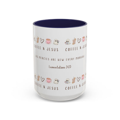 Coffee and Jesus Mug – Lamentations 3:23 Bible Verse Christian Coffee Mug for Women (11oz, 15oz)