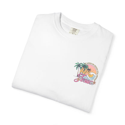 Women's Christian Beach Tee — He Leads Me Beside Still Waters | Psalm 23