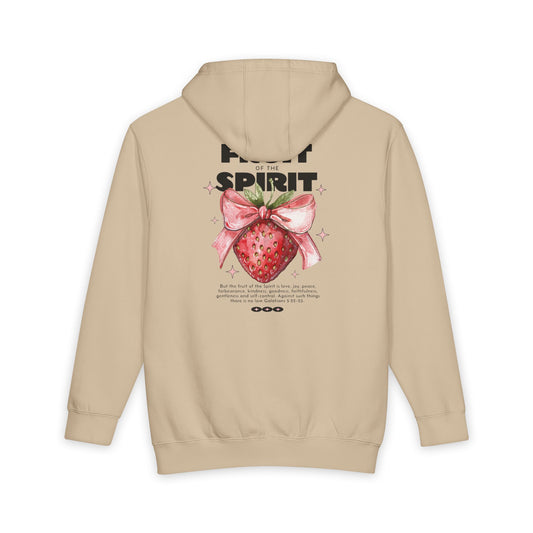 Womens Premium Christian Hoodie Fruit of the Spirit (Galatians 5:22–23 Strawberry Design)
