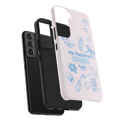Inspirational Tough Phone Case - 'He Restores My Soul' with Psalm 23:3