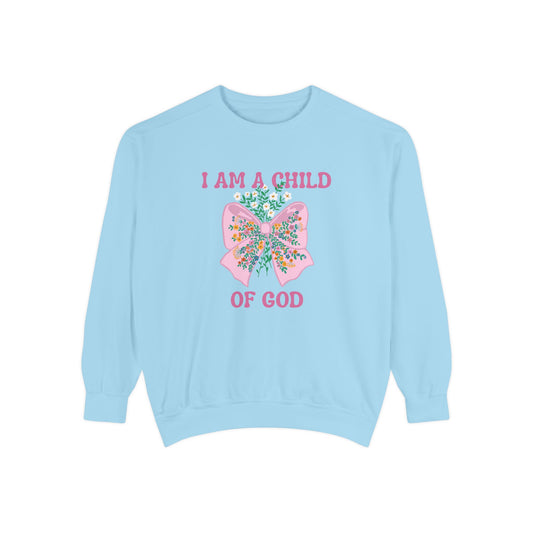 Garment-Dyed "Child of God" Christian Sweatshirt for Women – Romans 8:16 Faith Pullover