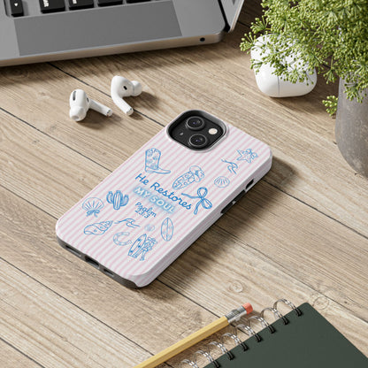 Inspirational Tough Phone Case - 'He Restores My Soul' with Psalm 23:3