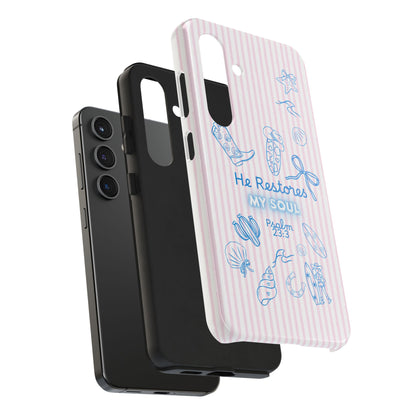 Inspirational Tough Phone Case - 'He Restores My Soul' with Psalm 23:3