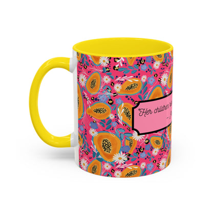 proverbs 31:28 15oz yellow floral christian mug women
