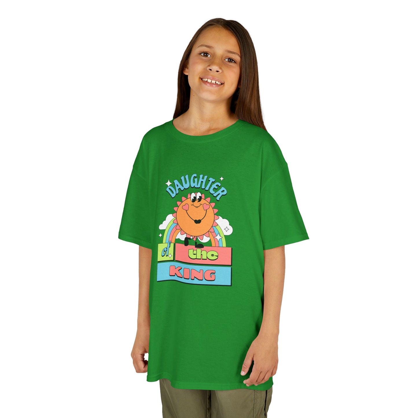 Daughter of the King Kids' Christian T-Shirt for Girls | Faith-Based Tee with Rainbow & Sunshine | Fearfully Made Kids Collection | Faith & Flow