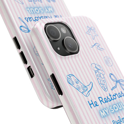 Inspirational Tough Phone Case - 'He Restores My Soul' with Psalm 23:3