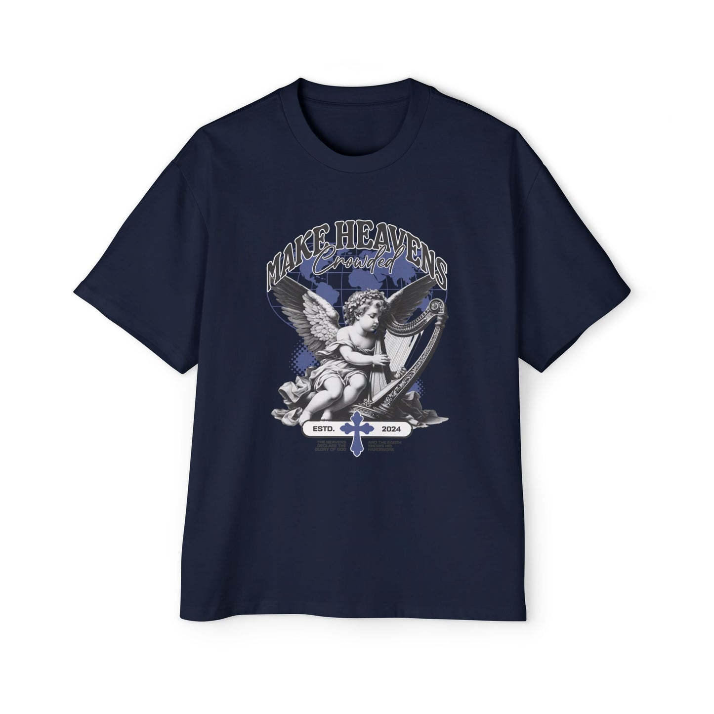 Make Heaven Crowded Oversized T-Shirt | Christian Worship Tee | Premium Heavy Weight Faith Apparel | Angel Harp Design | Faith & Flow