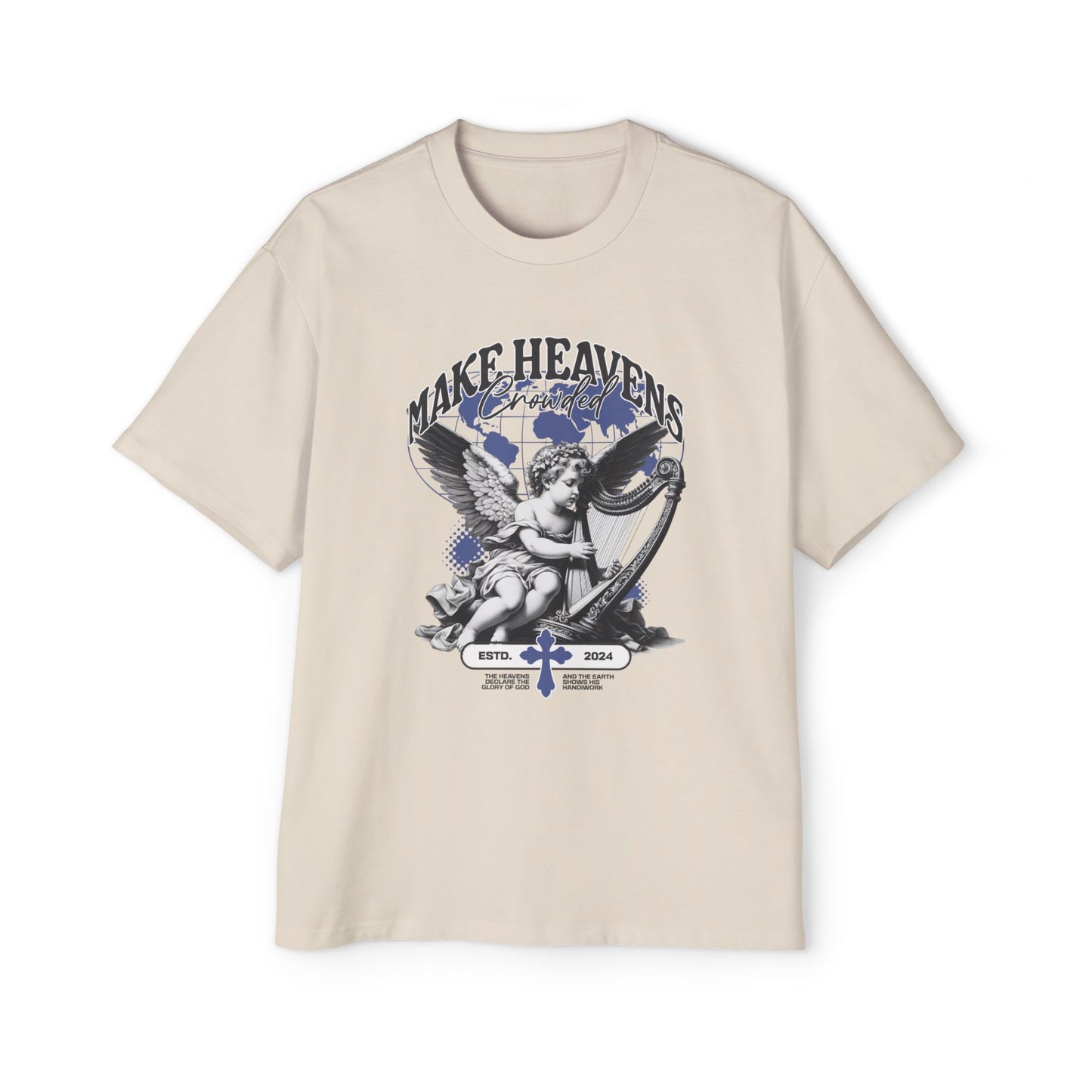 Make Heaven Crowded Oversized T-Shirt | Christian Worship Tee | Premium Heavy Weight Faith Apparel | Angel Harp Design | Faith & Flow