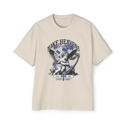 Make Heaven Crowded Oversized T-Shirt | Christian Worship Tee | Premium Heavy Weight Faith Apparel | Angel Harp Design | Faith & Flow