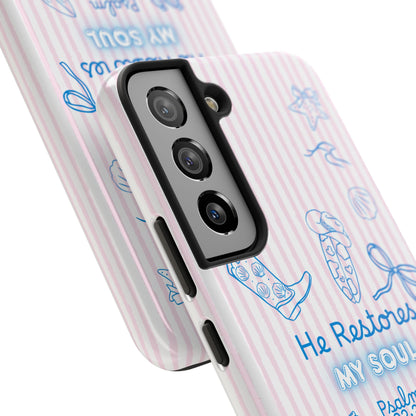 Inspirational Tough Phone Case - 'He Restores My Soul' with Psalm 23:3