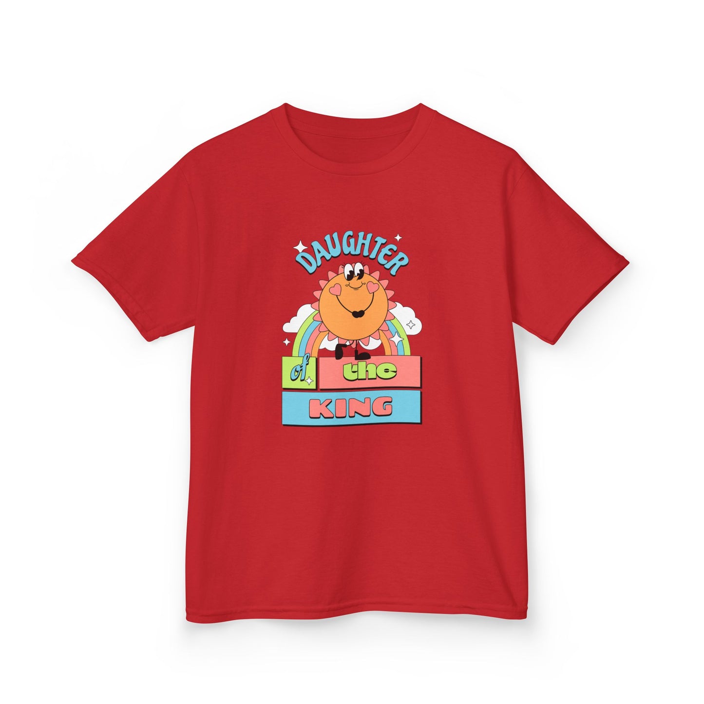 Daughter of the King Kids' Christian T-Shirt for Girls | Faith-Based Tee with Rainbow & Sunshine | Fearfully Made Kids Collection | Faith & Flow