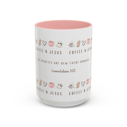 Coffee and Jesus Mug – Lamentations 3:23 Bible Verse Christian Coffee Mug for Women (11oz, 15oz)