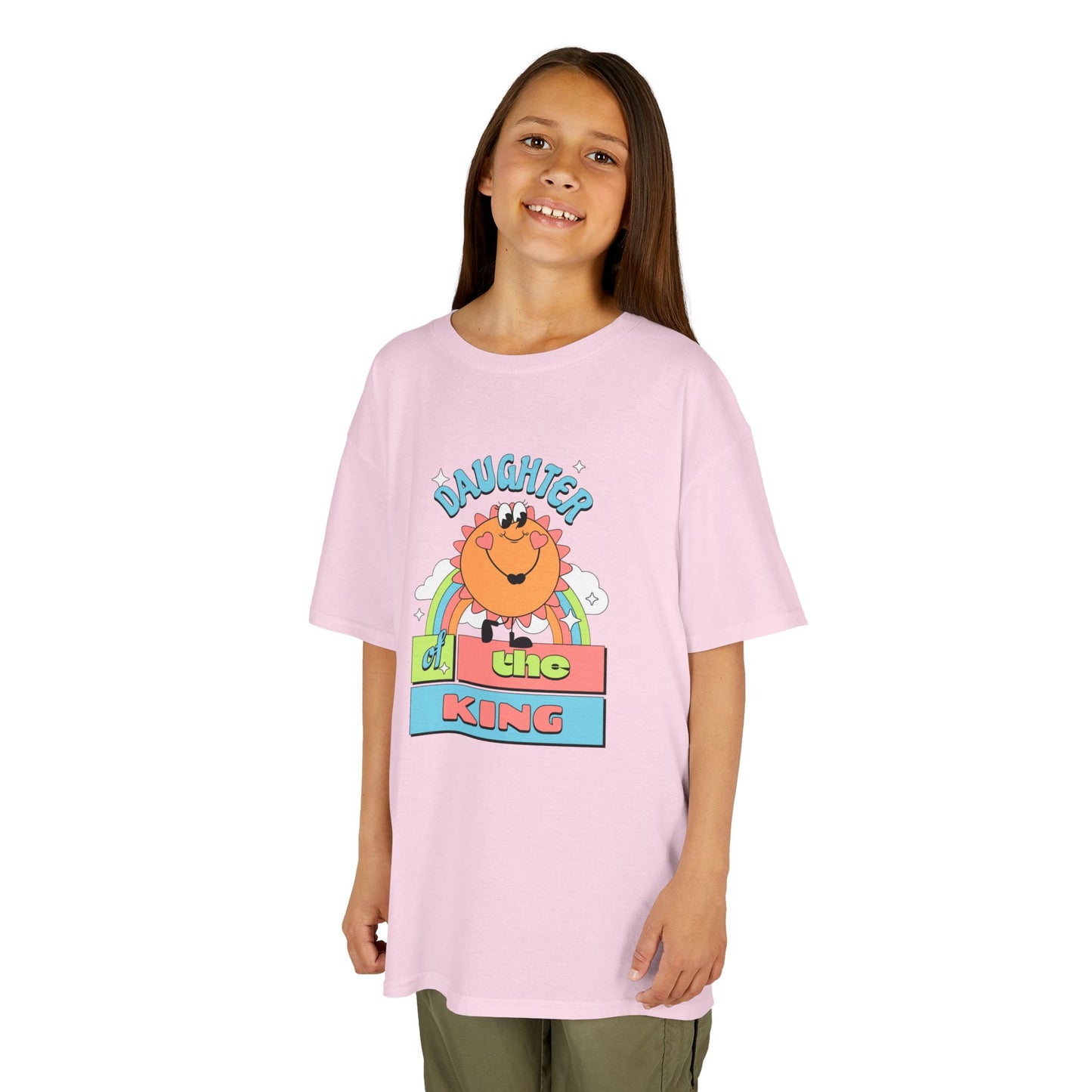 Daughter of the King Kids' Christian T-Shirt for Girls | Faith-Based Tee with Rainbow & Sunshine | Fearfully Made Kids Collection | Faith & Flow