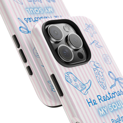 Inspirational Tough Phone Case - 'He Restores My Soul' with Psalm 23:3