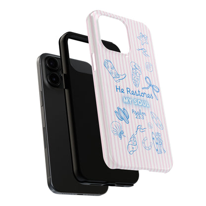 Inspirational Tough Phone Case - 'He Restores My Soul' with Psalm 23:3