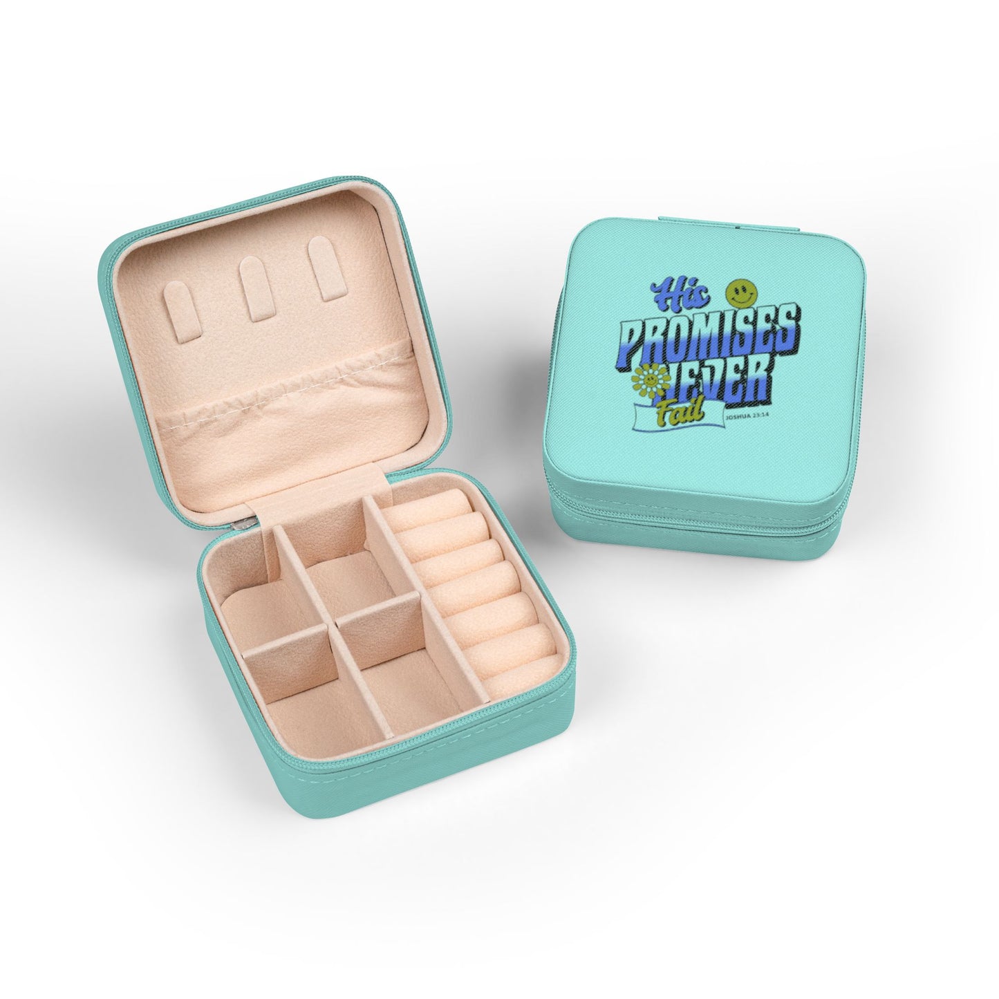 His Promises Never Fail Christian Jewelry Travel Case | Faith-Based Organizer with Scripture | Joshua 23:14 | Compact Storage | Faith & Flow