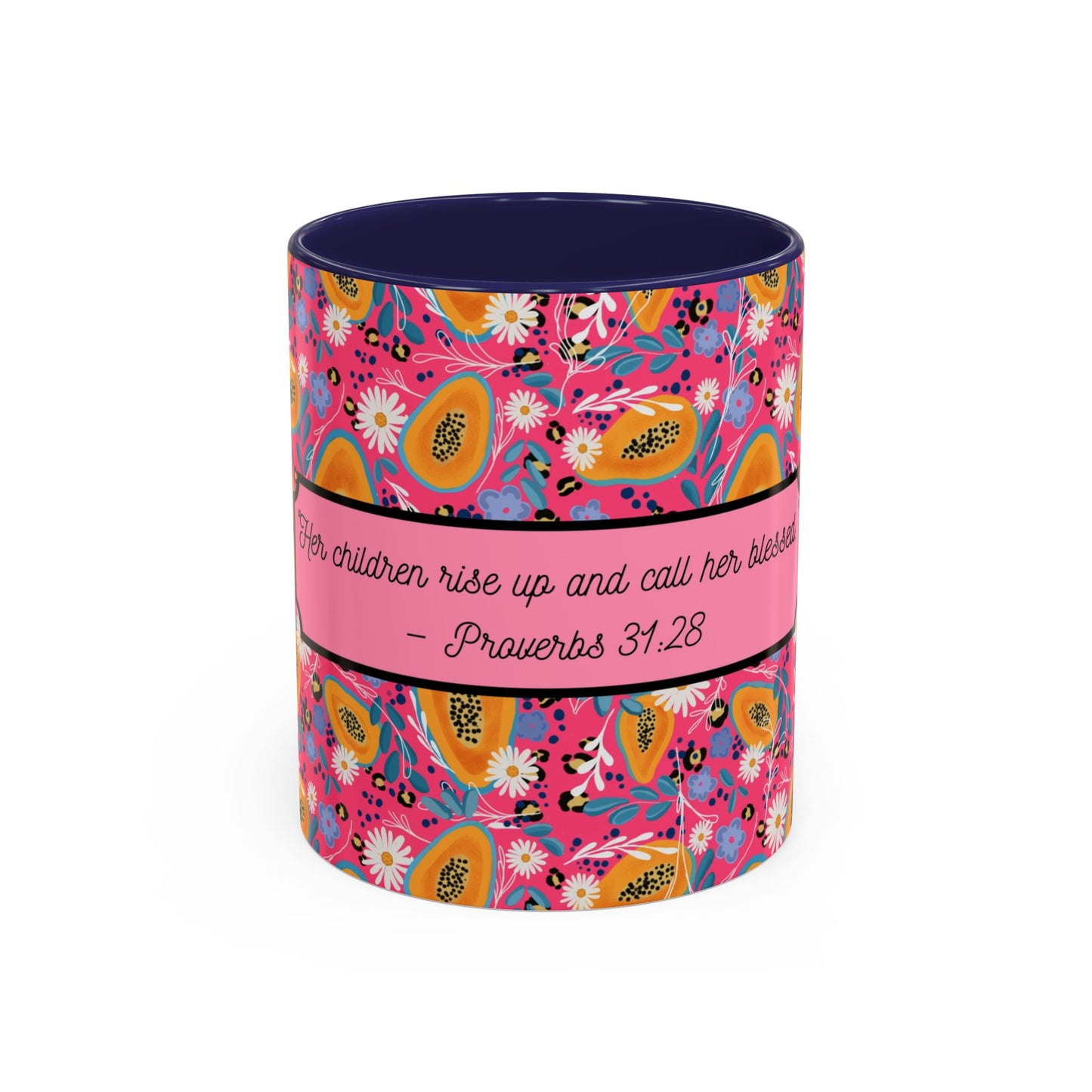 proverbs 31:28 floral coffee mug navy christian gift for women